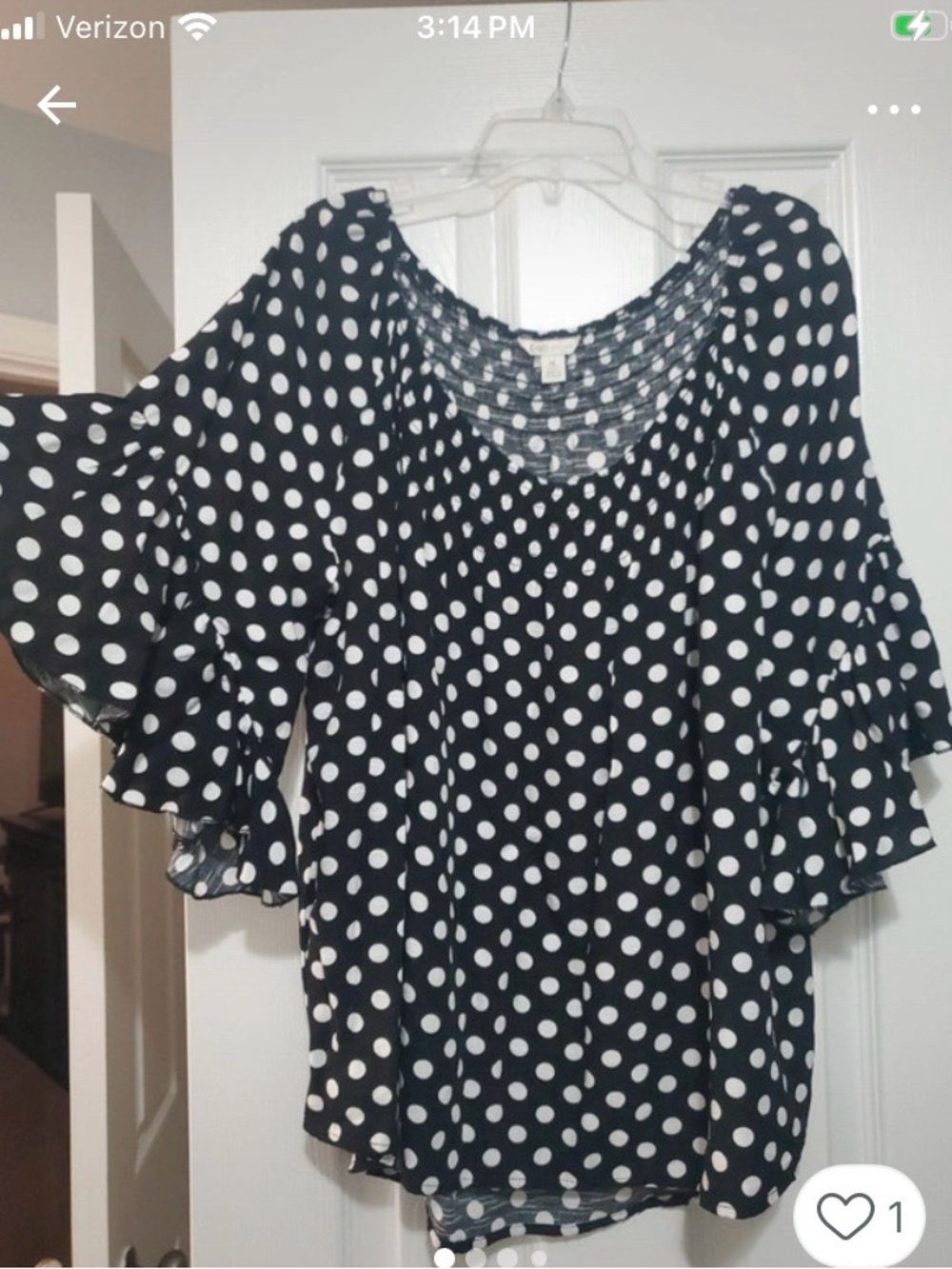 Cato Black and White Polka Dot Ruffle Sleeve Blouse